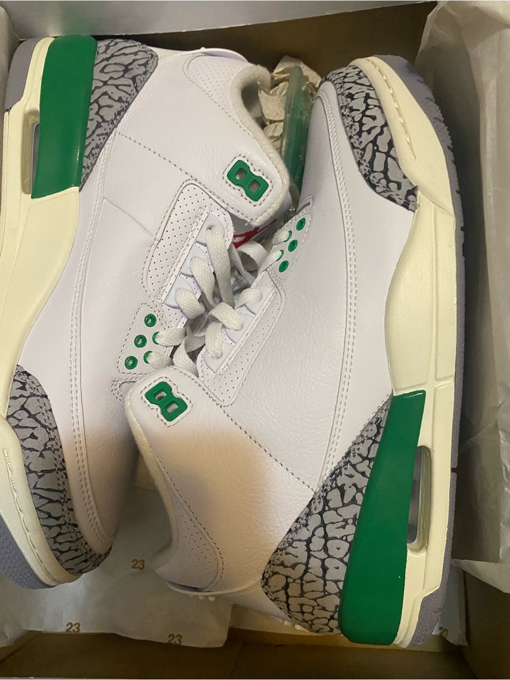 Jordan Retro Sneakers in White and Green with Elephant Print